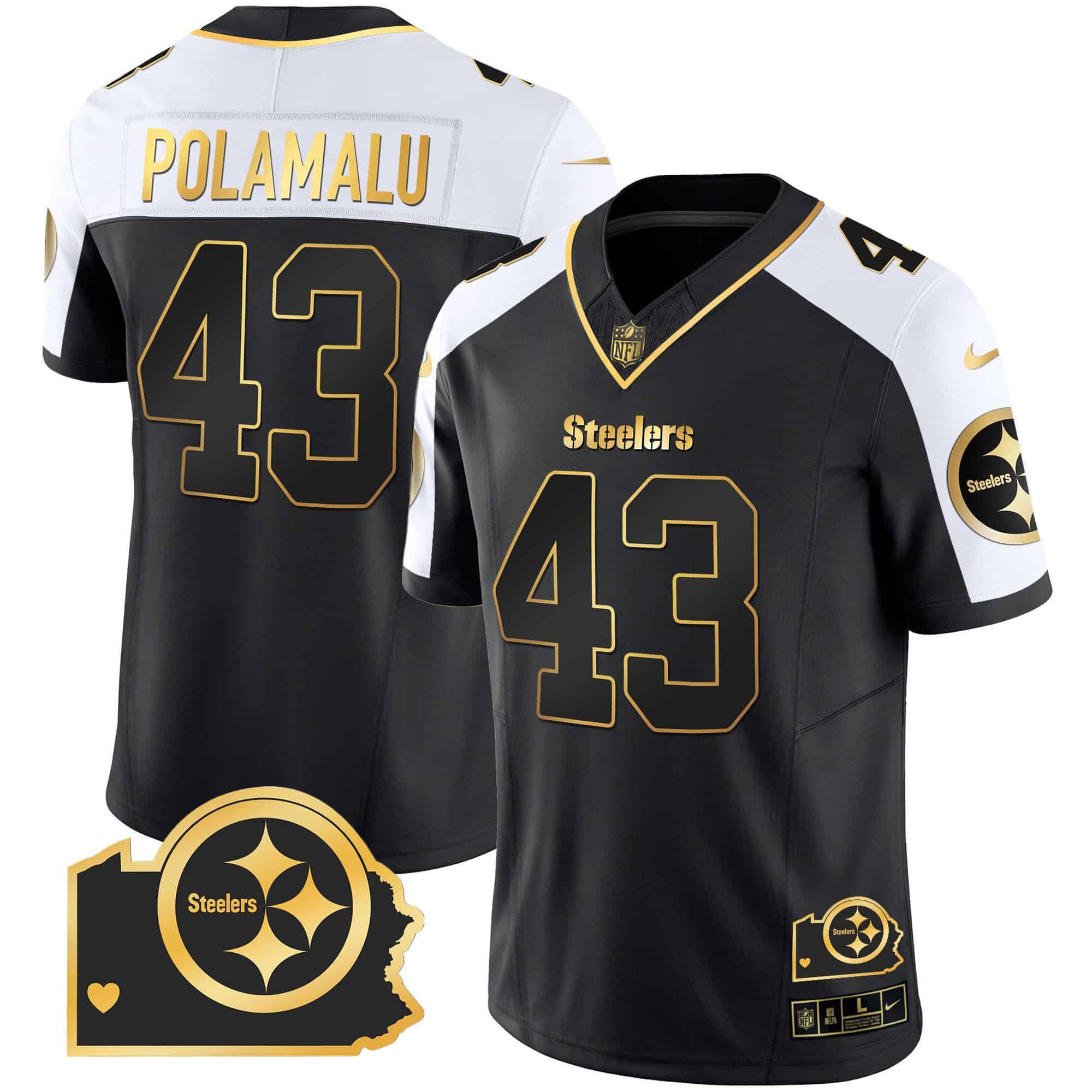 Men Pittsburgh Steelers #43 Polamalu Black Gold 2024 Nike Home Patch Vapor Limited NFL Jersey